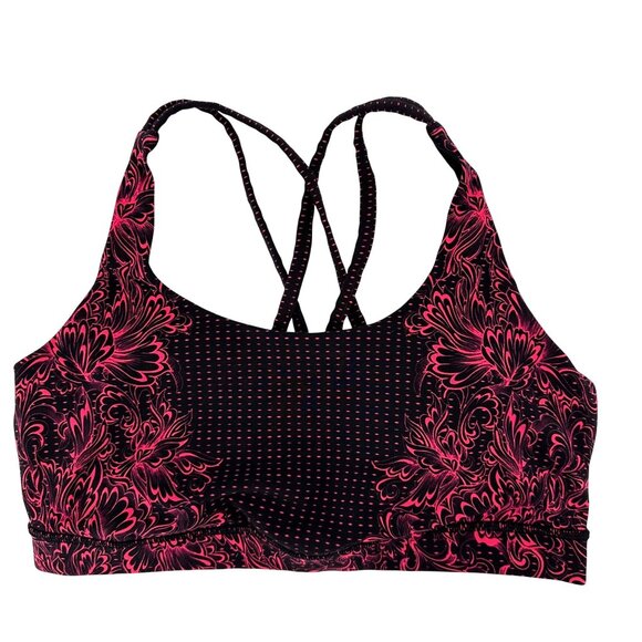Lululemon Womens Black & Pink Cross-Strap Floral Sports Bra Size 10 - Picture 4 of 8